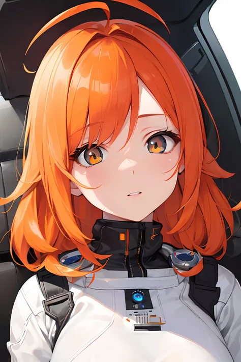 (master part), best quality, olhos expressivos, rosto perfeito, menina astronauta, menina neko, orange hair, olhos azuis