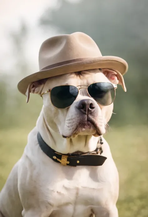 Pitbull dog with sunglasses, corrente de ouro, hat and cigarette