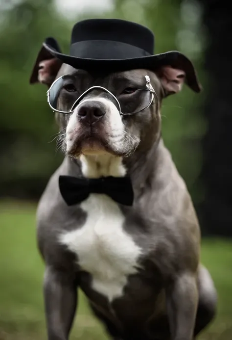 Pitbull dog with sunglasses, corrente de ouro, hat and cigarette