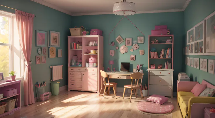 girl room with various painting tools