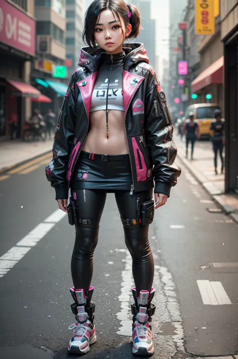 Cute Filipino girl,cyberpunk,ultra realistisch, regen