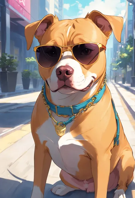 Pitbull dog with sunglasses, corrente de ouro, kalap