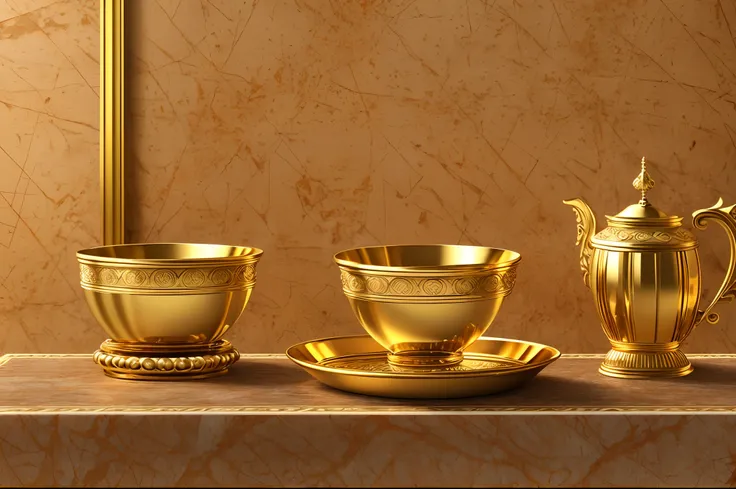 A desktop screen and a golden goblet placed on an old roman empire table infront of a wall decorated with roman empire golden items, natural light, high details, photo realistic, ultra realistic, photoshoot, Samsung S21 Ultra, 16k, enhanced, --auto --s2