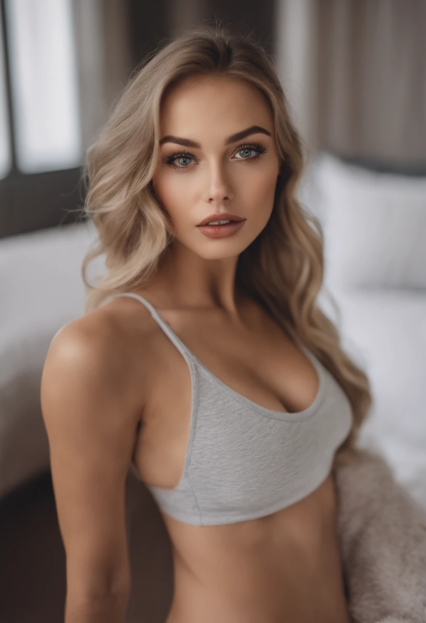 woman with matching tank top and panties, Sexy girl with blue eyes, portrait sophie mudd, portrait corinna kopf, blonde hair and large eyes, Selfie einer jungen Frau, Augen im Schlafzimmer, Violet Myers, ohne Make-up, Natural makeup, Blick direkt in die Ka...