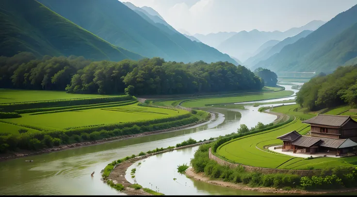 River and plantation in a small village in the hills of China.