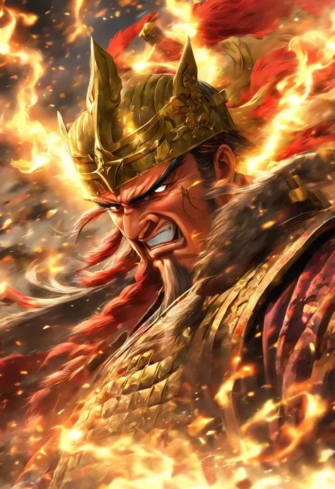 1male people，Three Kingdoms killing style:0.2，A meticulous face，Clear face，Full body like，Shogun，Armor，Card background、对称，High picture quality，tmasterpiece，best qualtiy，超高分辨率, style of anime，the soft light