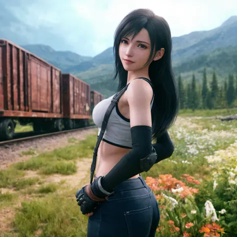 tifa lockhart, textura ultrarrealista, rosto angelical, rosto ultra detalhado, sorrindo