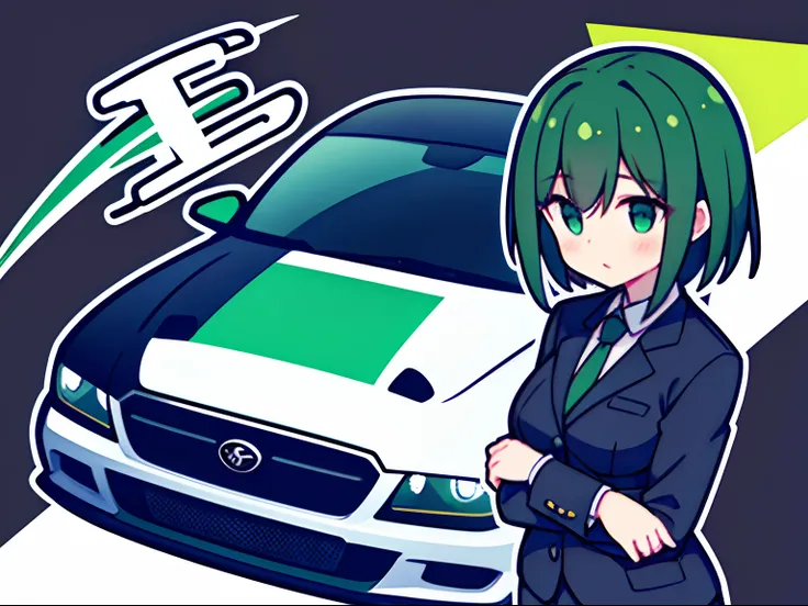 The logo of the car tuning company、Girl in suit with short green and black hair