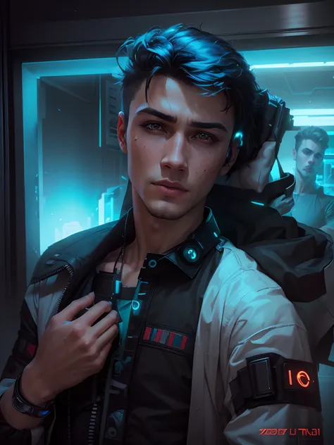 Change background cyberpunk handsome boy realistic face, 8k, ultra realistic.