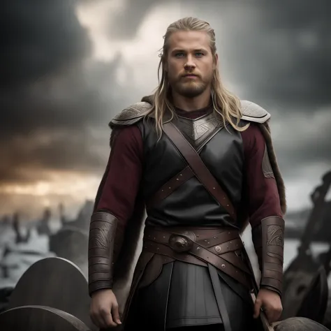 Photo of the award winner, A young man Viking warrior loves a beautiful Valkyrie in Asgard, Lovers, Masterpiece, intricate details, sharp-focus, Depth of field, netflix, HBO, Zack Snyder, Epic cinema, Film grain, Cold overcast skies, storm, Cosy, rim light