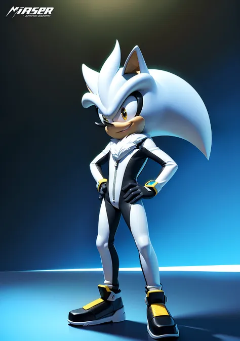 ((masterpiece)), ((8k quality)), (no watermark), silver the hedgehog, male, smiling, detailed nightclub background, standing, on...