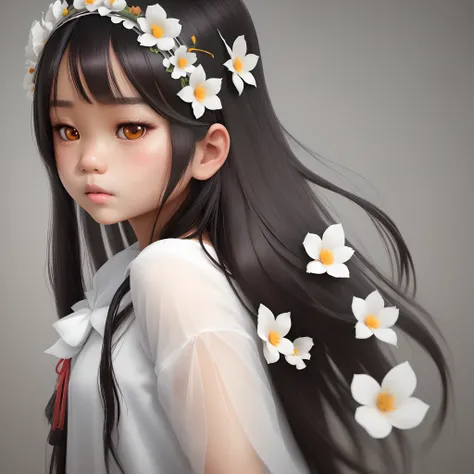 indonesian girl with long black hair wearing a white shirt and a flower crown, beautiful girl portrait, stunning anime face portrait, beautiful realsm girl, kawaii realistic portrait, detailed portrait of Indonesian girl, portrait Indonesian girl, realisti...