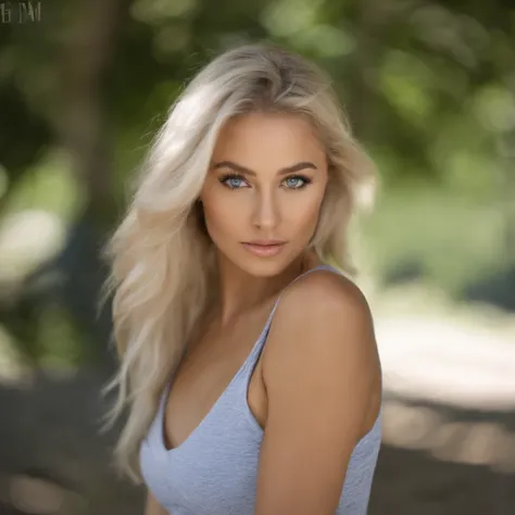 Blonde woman with matching tank top and panties, fille sexy aux yeux bleus, Portrait Sophie Mudd, Portrait de Corinna Kopf, cheveux blonds et grands yeux,  jeune femme,  Violet Myers, ohne Maquillage, maquillage naturel, Look directly into the camera, Visa...