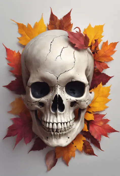 Art By Anne Geddes,a close up of a skull with a dagger in its head,autumn leaves,impacting skull,broken teeth,fantasy skull,spooky full color detailed art,4k scary full color art,holy skull,psychedelic background conjuration,detailed digital art, blood, sa...