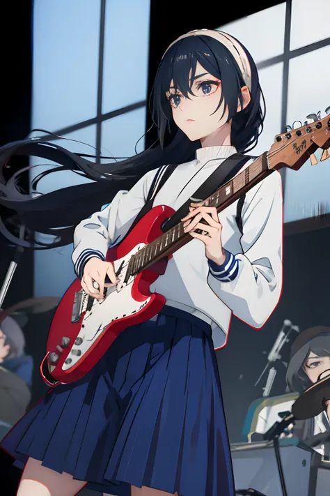 （riko amanay）、a dark-haired、校服、serious、rock band、