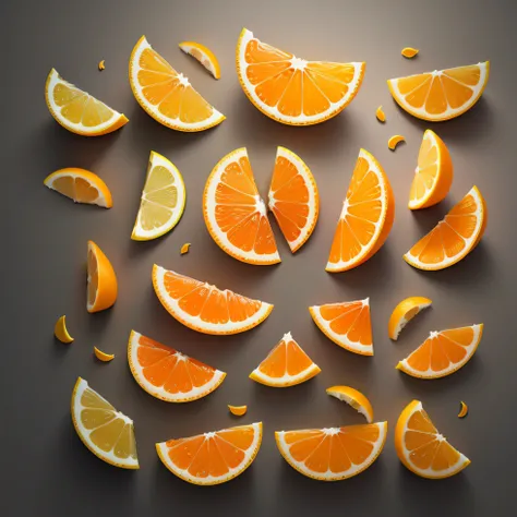 orange and lemon slices flying on white background