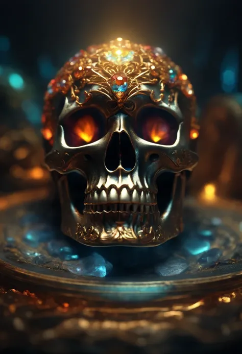 (Colorful magic), (Scary), Magic skull inside gem, Focus Ring ,(intricate detailed), (hyperdetailed), HDR 16K, high-detail, lots of details, High Quality, soft cinematic light, dramatic atmosphere, atmospheric perspective