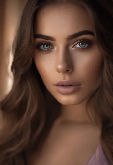 Arafed woman completely , fille sexy aux yeux bruns, ultra realist, Meticulously detailed, Portrait Sophie Mudd, cheveux bruns et grands yeux, selfie of a young woman, Dubai Eyes, Violet Myers, sans maquillage, maquillage naturel, looking straight at camer...