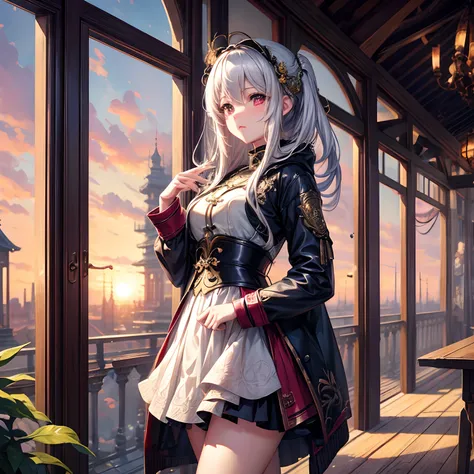 Antique girls wear jackets and skirts，A perfect replica of Guweizs vintage artwork，Guvitz is highly sought after on Pisif Art Station and ArtStation Pixiv。Anime girl cosplay，The best art station for trends，HD 4K resolution，Elements are the same as the clas...