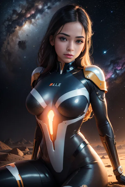 Mulher , (30 anos),  (Orange Space Shuttle Uniform:1), Papel de parede 8k unificado, super detalhado, Beautiful and Aesthetic, Beautiful, master part, best quality, .RAW, master part, foto super fina, best quality, Super high resolution, realismo foto real...