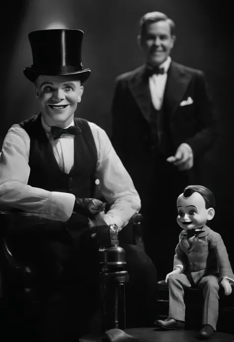 Portrait of Charlie Mccarthy and the Ventriloquist black and white image