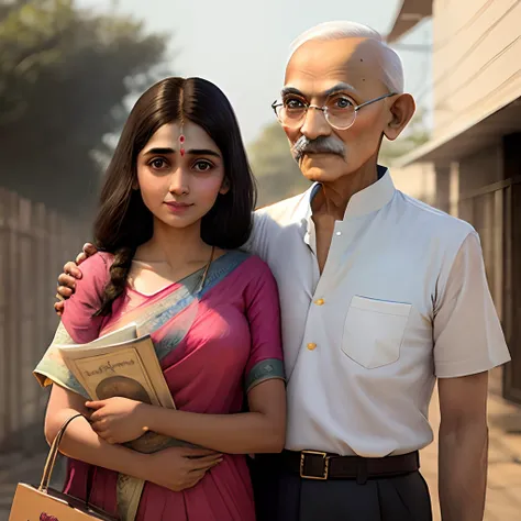 Mahatma Gandhi with girl