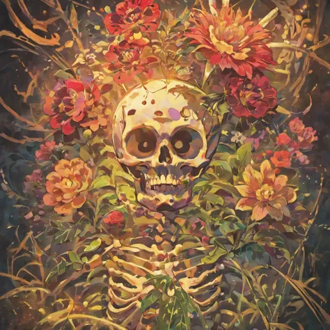 a close up of a skull with a flower on its head, fantasy skull, scary detailed art in color, scary color art in 4 k, sacred skull, conjuring psychedelic background, detailed digital artwork, calavera, sacred skulls, psychedelic illustration, sugar skull, s...