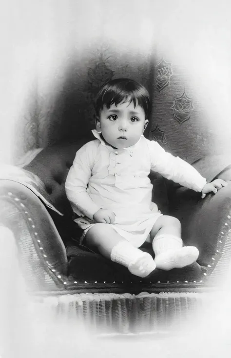 arafed photograph of a baby sitting on a chair, adolf hitler, inspired by Adolf Born, young child, hitler, young boy, by August Sander, by Rudolf Freund, charles, 1911, boy, by Albert Keller, albert einstein as a teenager, innocent look, cute boy.