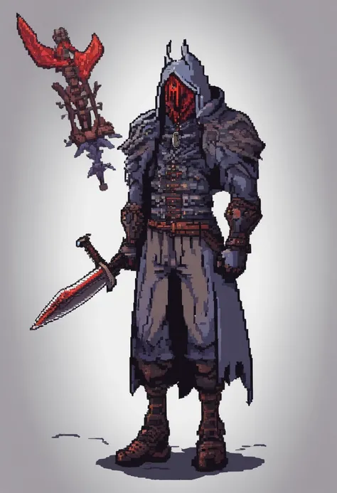 Hombre de 1,80 with a reddish robe that covers his entire body in the style of Bloodborne hunter. Su cabello es pelirrojo y corto. His eyes are blue but the left has it closed and a scar that begins with the first eyelid and ends in the last. Posee una bar...