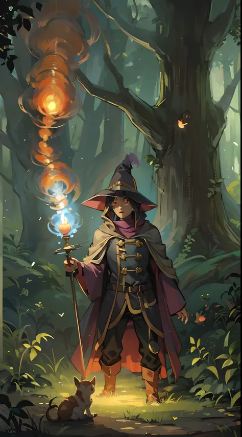 the magician comes to the forest to investigate the magic leak，encounter monsters，combats，launch fireballs