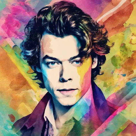 Beautiful man,  harry styles, old photo, rainbow,   (highres, best quality:1.2), radiance, soft contours,