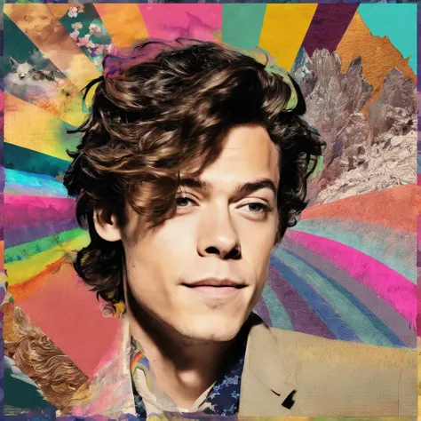 Beautiful man,  harry styles, old photo, rainbow,   (highres, best quality:1.2), radiance, soft contours,