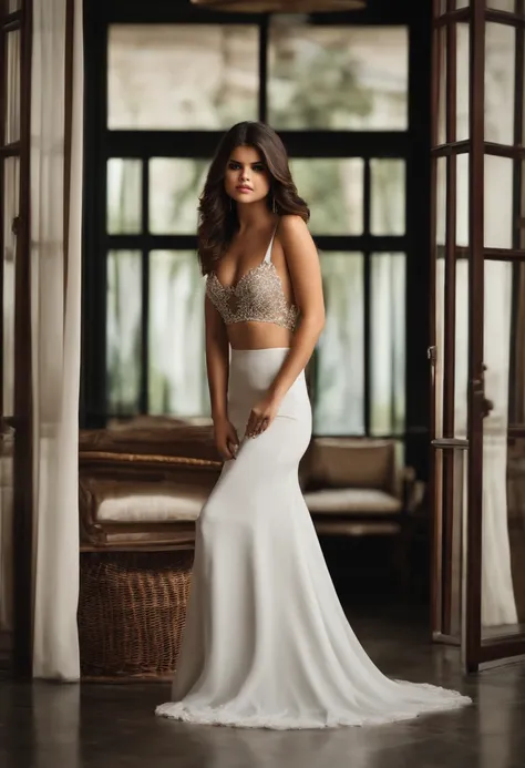 (Selena Gomez)),(photo:1.2 of a beautiful girl) in lingerie, (mexican:1.2), (beautiful face:1.1), (cute:1.1), (young:1.1), (hourglass body:1.1), (sexy:1.1), (hot:1.2),