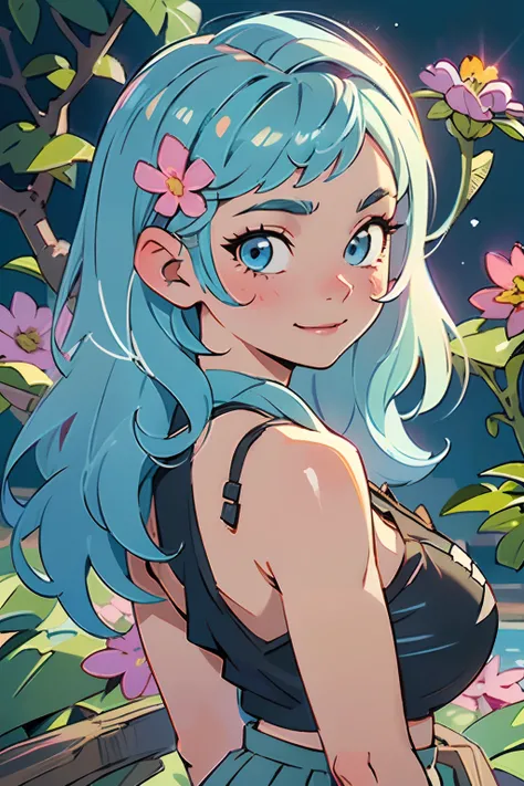 masterpiece, best quality, extremely detailed CG unity 8k wallpaper, Volumetric Lighting, Best Shadows, best Depth of Field, 1girl, (Ramona_flowers:1.5), (wavy blue hair, black pleated skirt, black tank_top:1.2), (realistic:1.2), (masterpiece:1.2), (full-b...