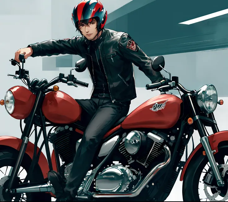 create a man on a motorcycle with realistic black clothes