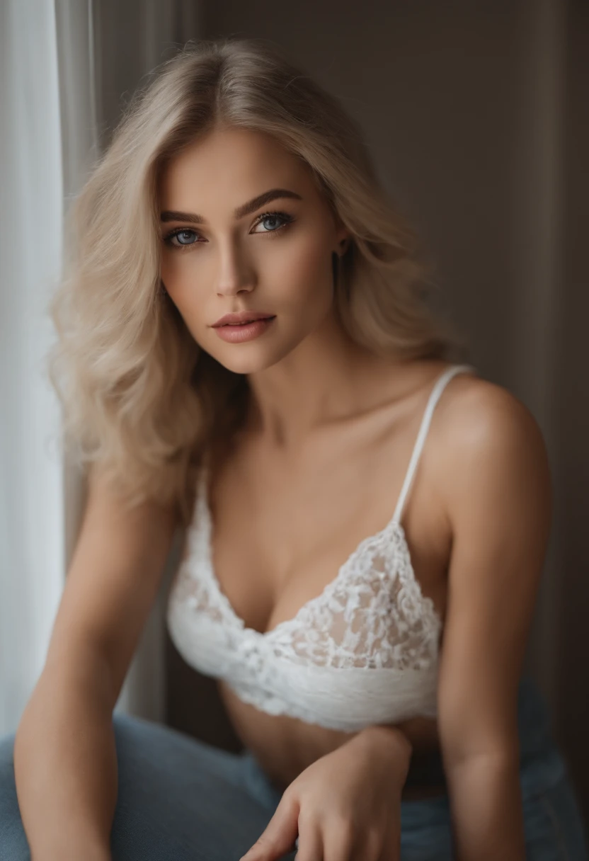 woman with matching tank top and panties, fille sexy aux yeux bleus, Portrait Sophie Mudd, Portrait de Corinna Kopf, cheveux blonds et grands yeux, selfie of a young woman, ohne Maquillage, maquillage naturel, Look directly into the camera, Visage avec Art...