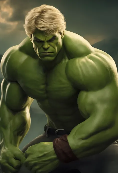 young-looking man, blonde green eyes saradão like the hulk