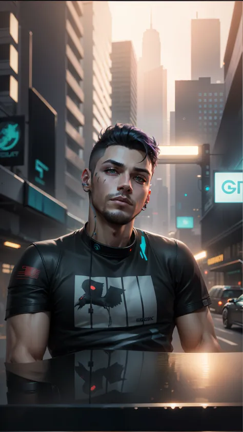 Change background cyberpunk handsome boy, ultra realistic face,crows in the back,8k