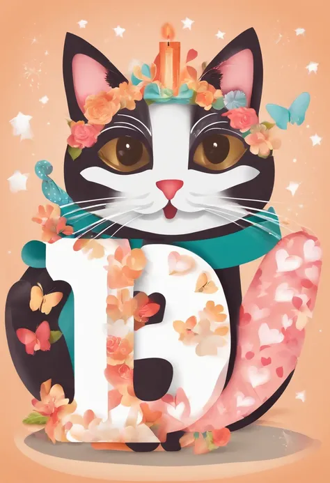 Design a Happy Birthday picture with cat letters. Please have a cute cat represent each letter and keep the color palette bright and cheerful. There should be a feeling of happiness and celebration throughout the composition. I expect a fun design that att...