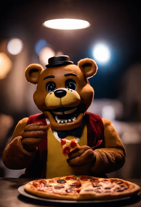 Extremely realistic Freddy fazbear eating pizza from five nights at Freddy’s