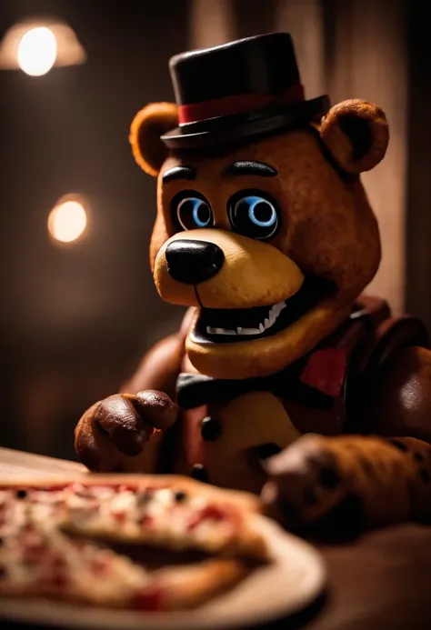 Extremely realistic Freddy fazbear eating pizza from five nights at Freddy’s