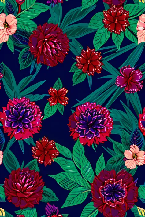 Gorgeous repetitive floral pattern in jewel tones, Efeito 3D