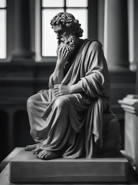 a portrait statue of the Stoic Epictetus in black and white 4K,Face de lado, papel de parede super realista