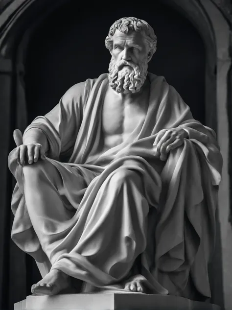 a portrait statue of the Stoic Epictetus in black and white 4K,Face de lado, papel de parede super realista