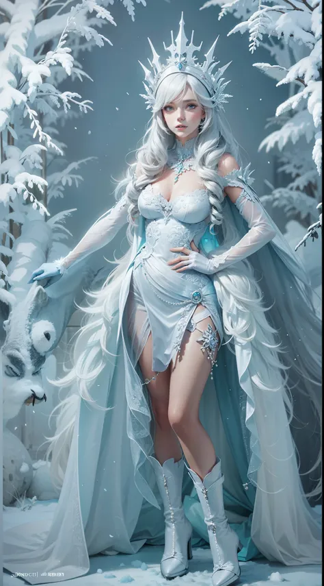 Beautiful woman in insanely intricate Snow Queen Outfit, full body