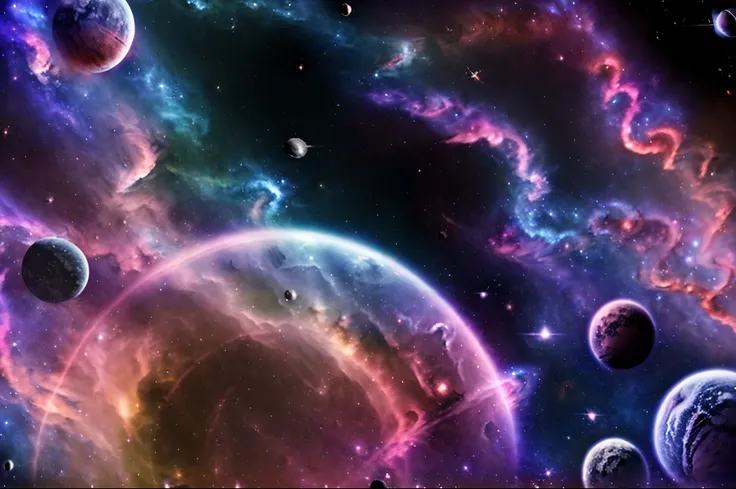 space with blue and pink colors with all planets and galaxies and stars seven skies on top of each other with bright and beautiful white with the pink colors ultra realistic high contrast --auto --s2