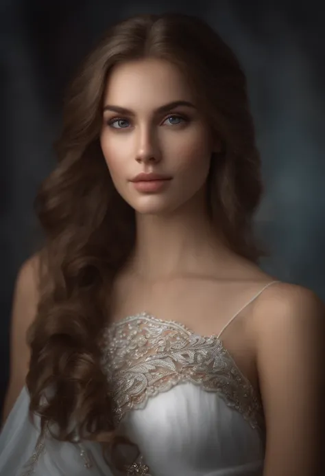 Femme 20 ans, Cold beauty, The perfect facial trait of the Greek goddess, Finely detailed facial features, Peau blanche, cheveux blancs, Ultra photo realsisim, photo realism, finedetail, Best quality, CG Unity wallpaper with 8k high detail, perfect artwork...