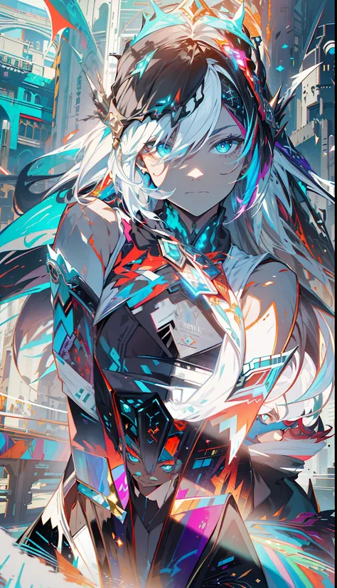 Cyberpunk female, fantasy world, dark background, clean design, epic instagram, artstation, colorful paint splatter, silhouette, hyper detailed intricate details, unreal engine, fantasy, intricate details, splash screen, complementary colors, Fantasy conce...