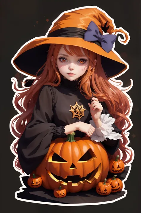 anime girl in a witch costume holding a pumpkin, in a halloween style, witch girl, halloween art style, portrait of a young witch girl, bright witch, beautiful witch female, flirty anime witch casting magic, halloween celebration, halloween theme, classica...