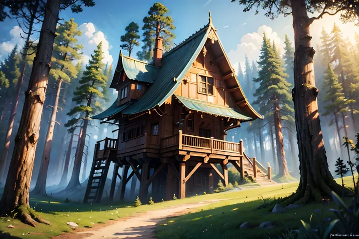 Oil painting of a fantasy treehouse by ivan shishkin and aivazovsky, highly detailed, masterpiece